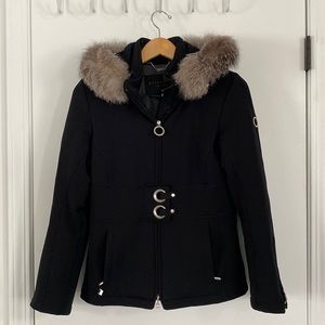 Metropolis Metro Stretch Coat With Genuine Raccoon Fur size 4.